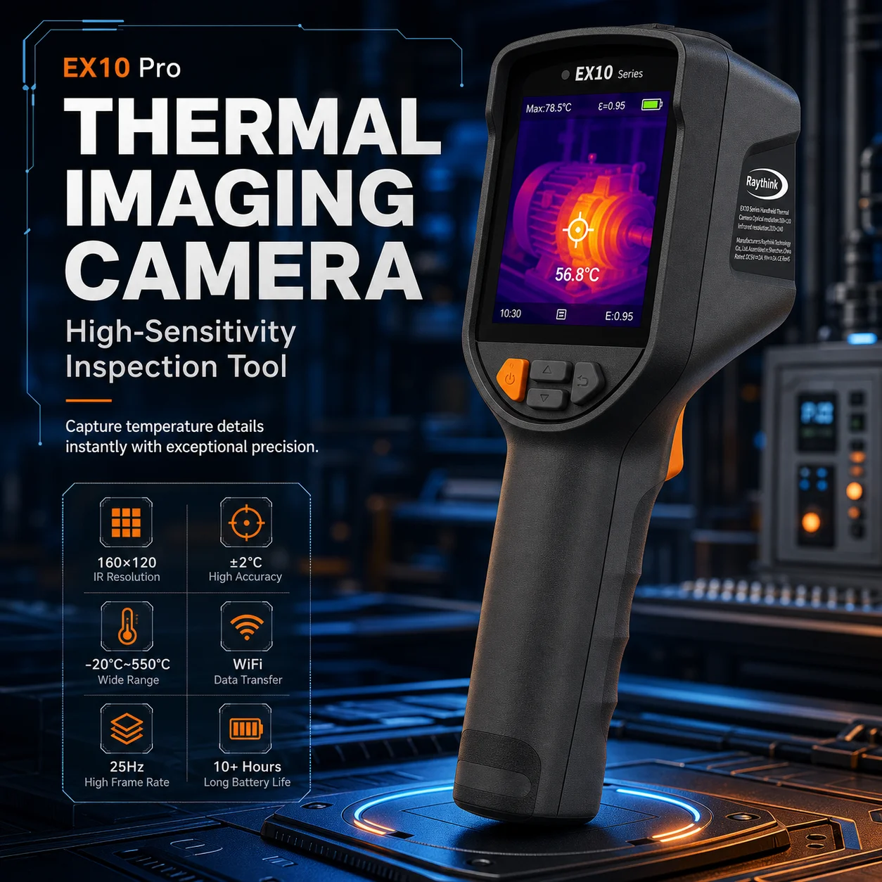 Raythink EX10 Pro WiFi Thermal Imager with Laser 320×240 for Industrial Maintenance Electrical HVAC Automotive Inspection