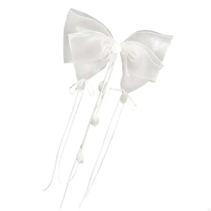 

Y88A Oversized Hair Bows Clip with Long Flower Tassels Thick Thin Hair Styling Tool