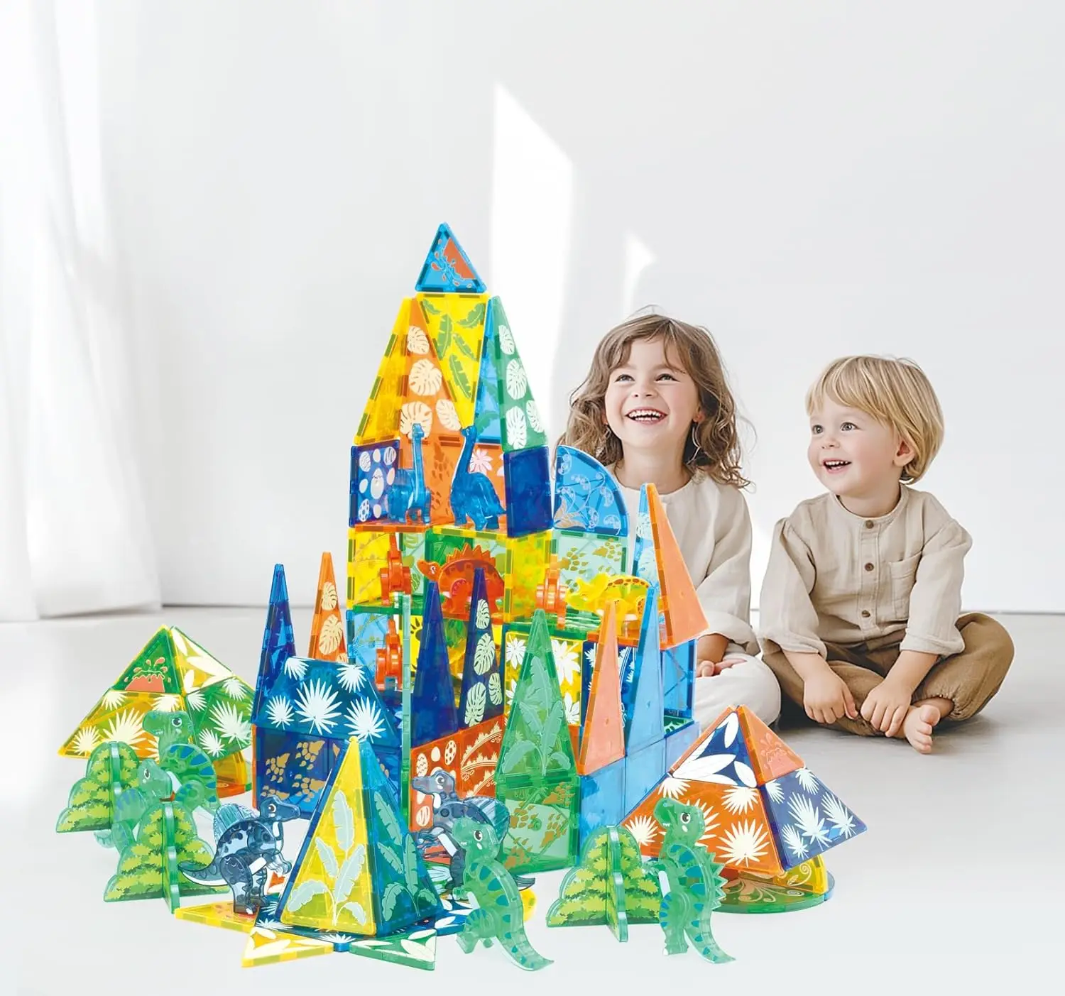 Ensemble de carreaux magnétiques dinosaure 106 pièces, blocs de construction magnétiques, jouets du monde Dino, TEM authentiques, carreaux magnétiques animaux pour les tout-petits B