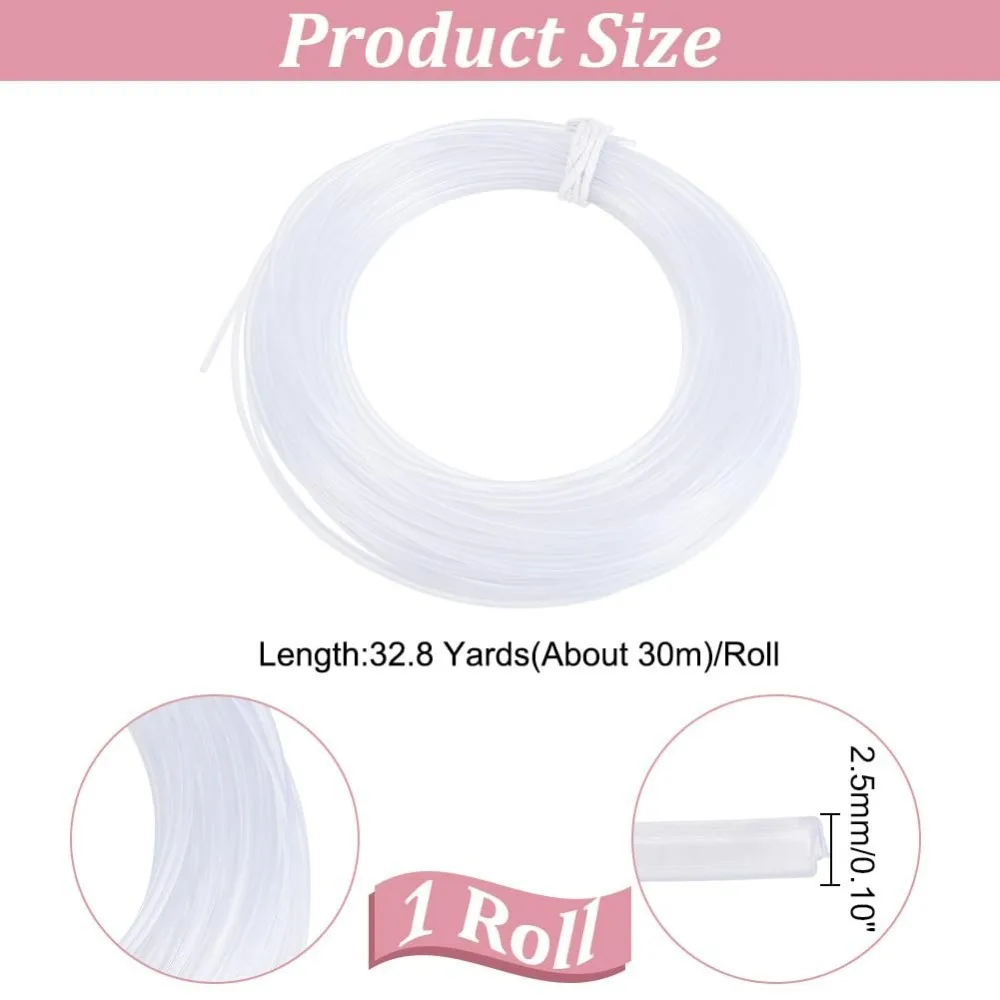 1 Roll Nylon Memory Wire 32.8 Yard Round Clear Plastic Wire White Boning Roll Clear Memory Brim Line Crinoline Boning for Bridal