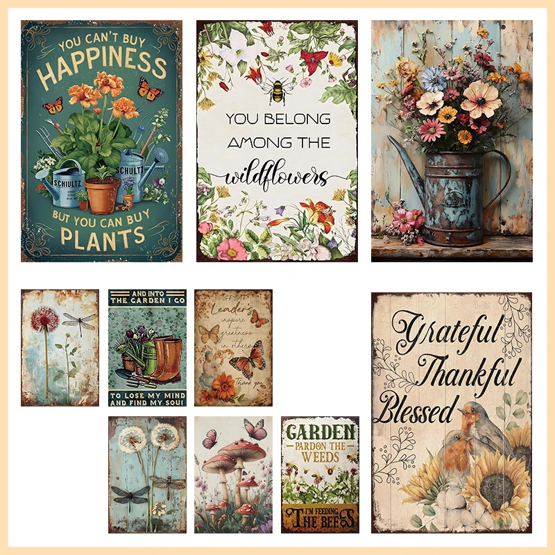 Garten-Geschenke Vintage Metall-Blechschild für Haus, Garten, Terrasse, Hof-Dekoration, Blumen-Wandkunst-Poster, Schlafzimmer-Dekoration, Wohnaccessoires
