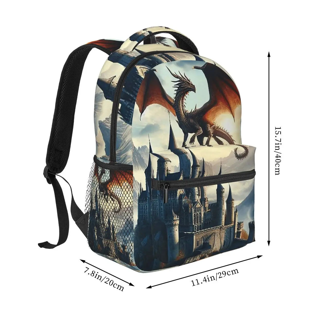 Fantasy Mythical Dragon And Castle Backpack Hot Sale Daypack Large Capacity Children BookBag School Bag Shoulder Bags for Unisex