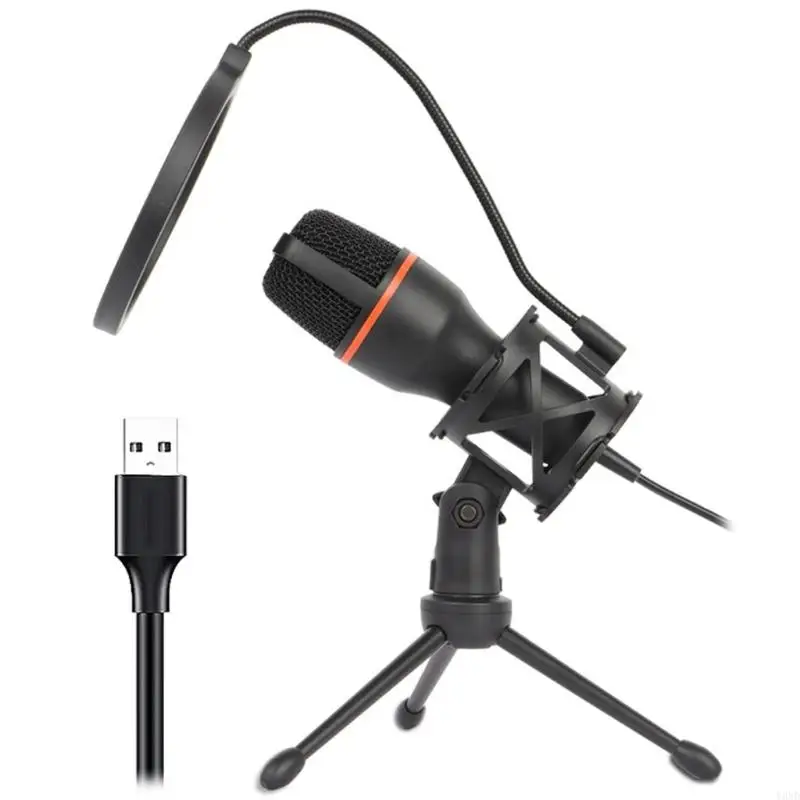 1 Condensador USB Condenser Micrófono Efecto LED LED para juegos estudio en hogar y podcasting con stand trípode