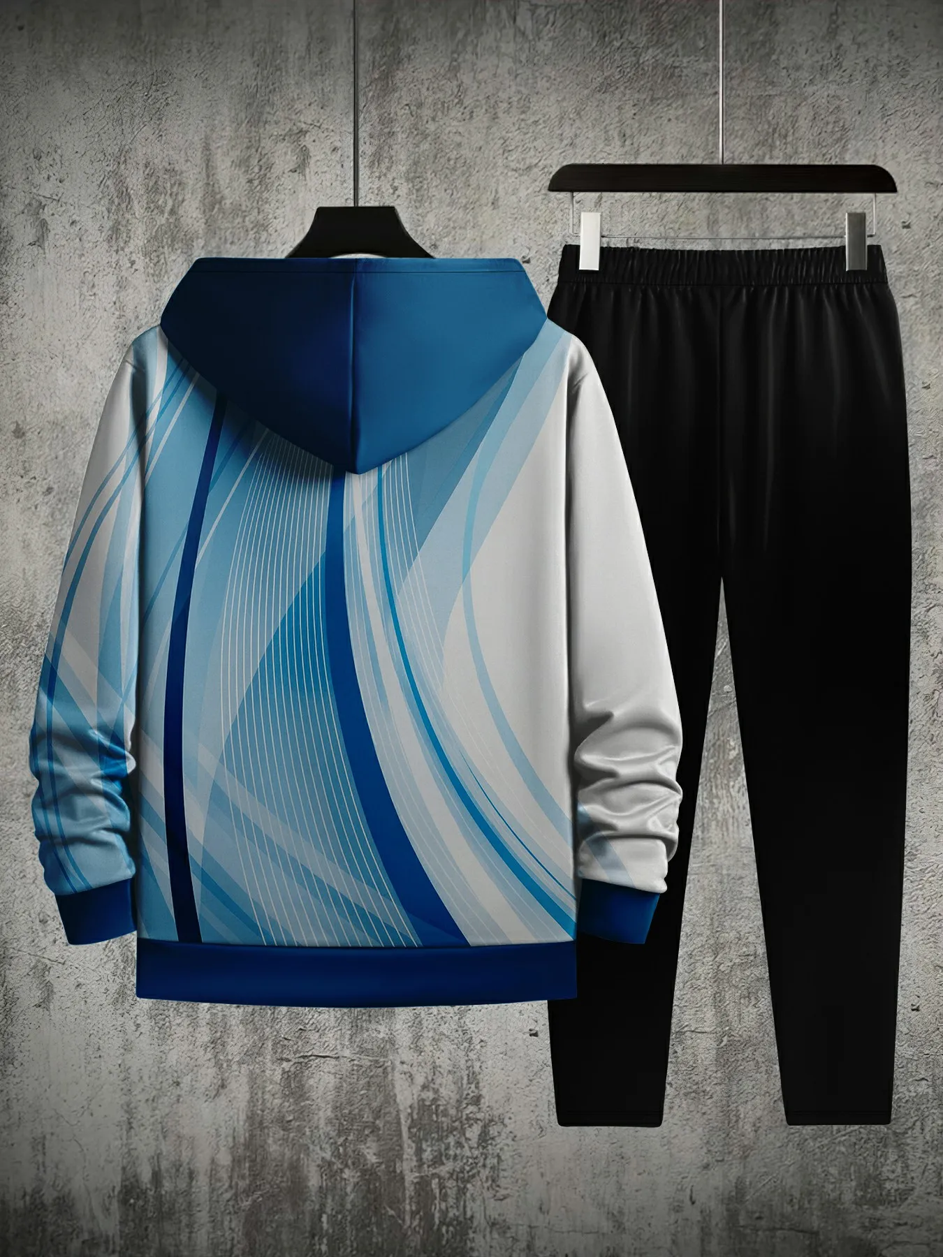 طقم بدلة رياضية بغطاء للرأس للرجال بطباعة ثلاثية الأبعاد، سويت شيرت كاجوال فضفاض من الصوف الدافئ #4