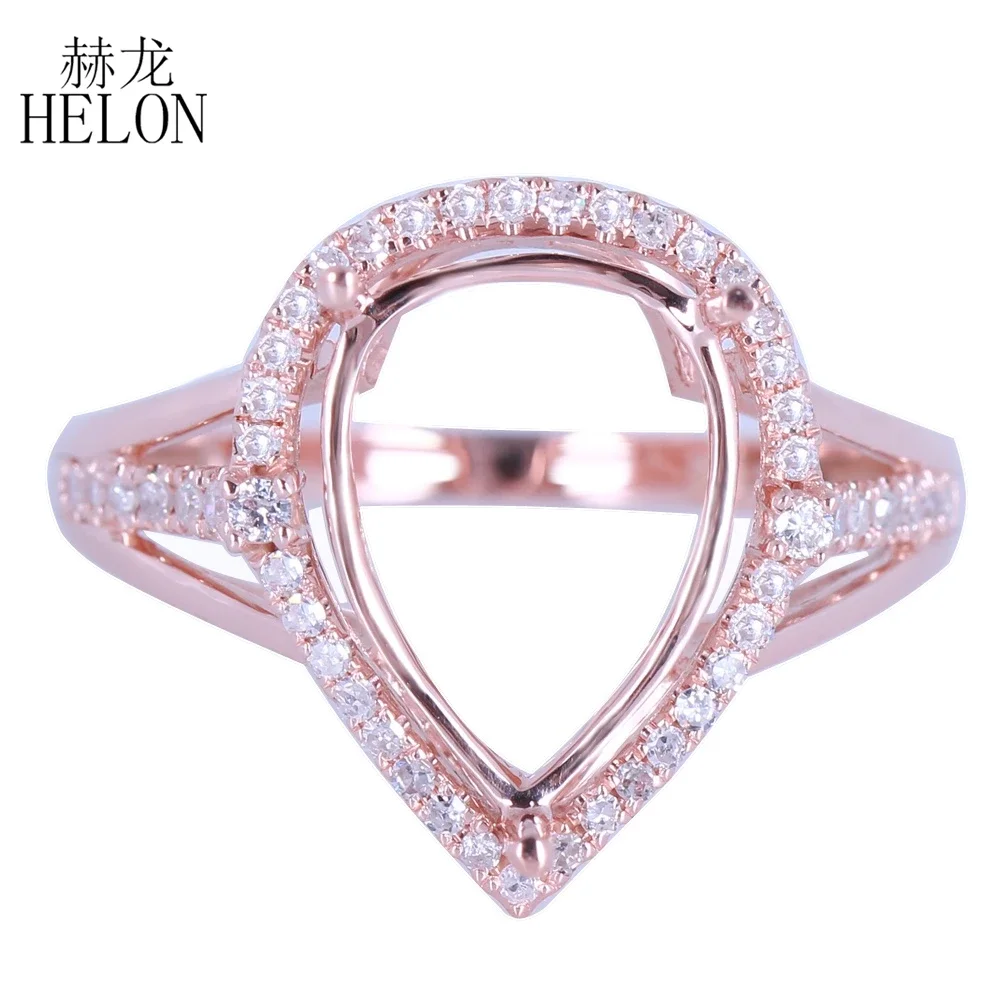 HELON 12x8mm Pear Cut Solid 14K Rose/Yellow/White Gold Natural Diamonds Engagement Semi Mount Ring Women Wedding Fine Jewelry