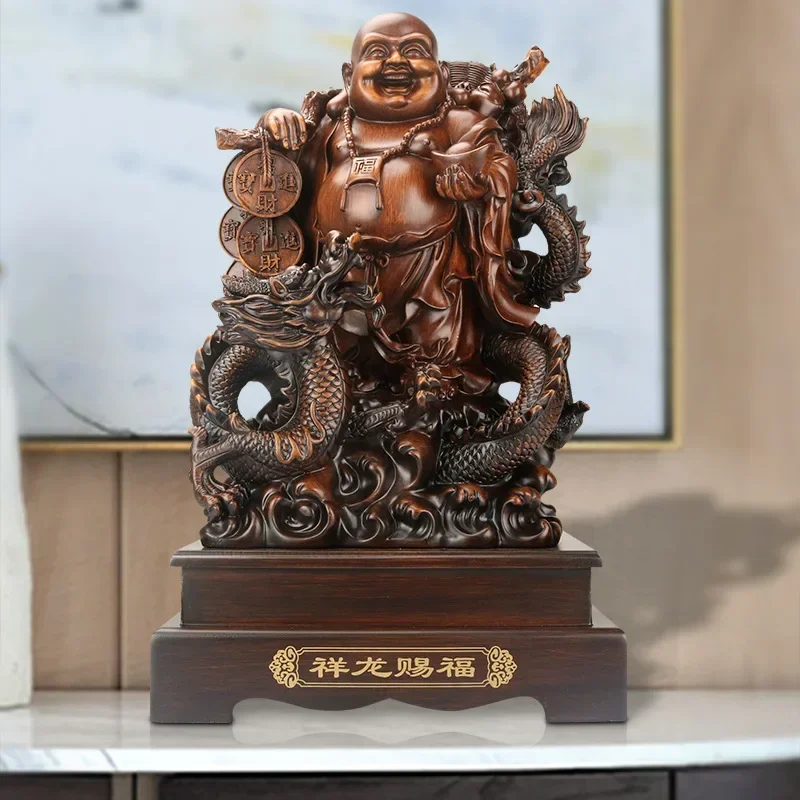 MOYU Chinese Modern Art Resin Laughing Buddha Statue Four Styles of Lucky Dragon Tortoise Buddha Sculpture Home Decor Gift