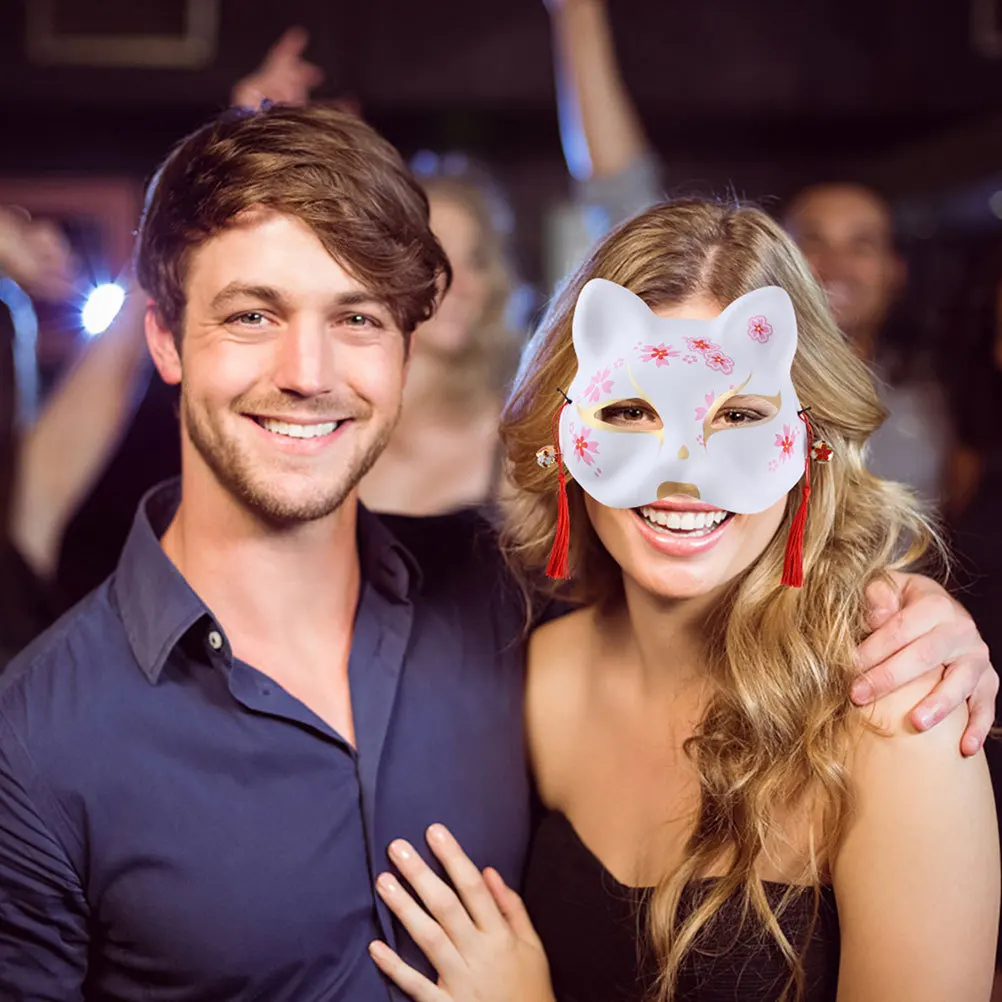 Demi-masque de renard japonais, 2 pièces, masque de mascarade à motif de renard traditionnel pour Cosplay, Festival, fête, spectacle sur scène, accessoire de Costume