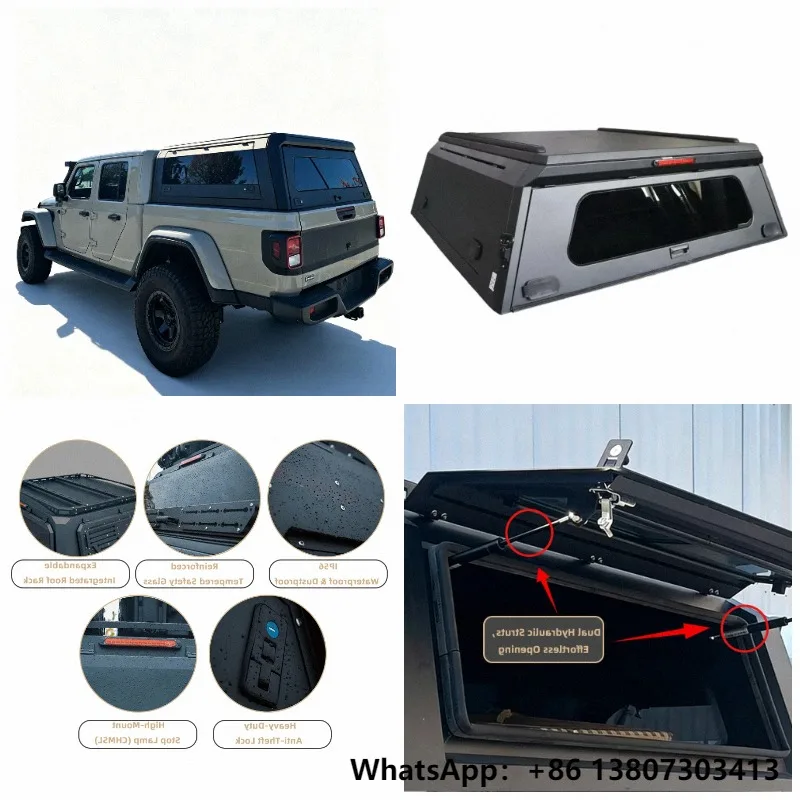 HF Aluminium Truck Cap Overland Pickup  Camper Shell Canopy 4x4 Hardtop for jeep Gladiator Canopy with Tent Smart Cap Shell