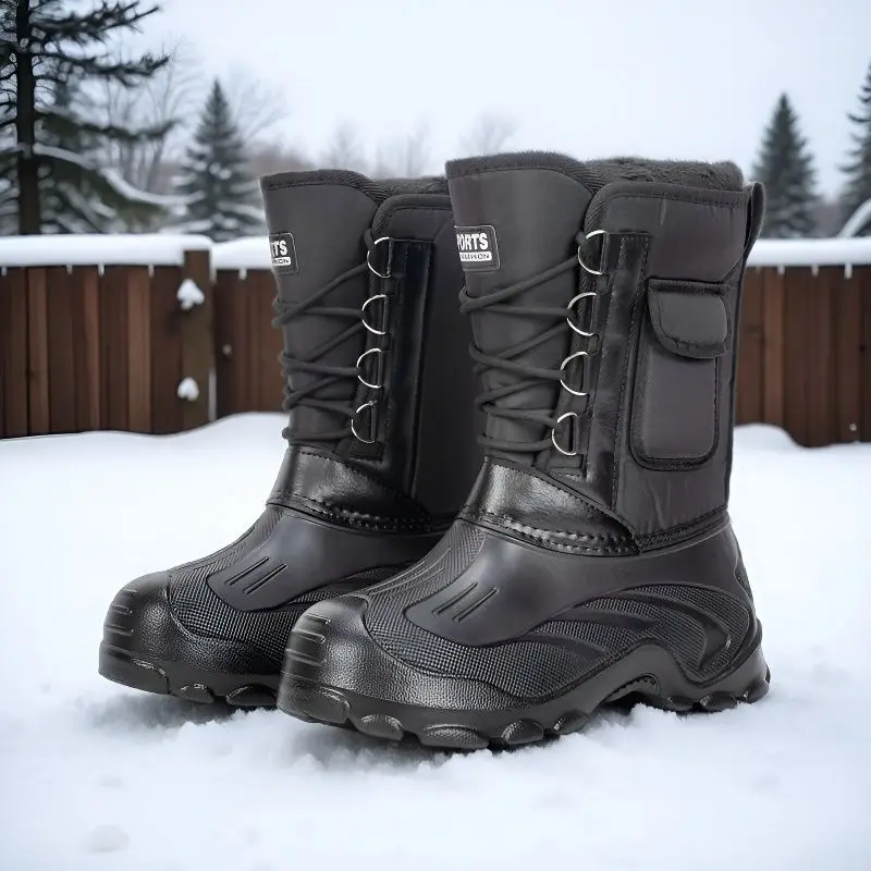 Winter Waterproof Men's Outdoor Work Snow Boots for Fishing, Warm Riding, High Pole Anti Cold Fishing Boots