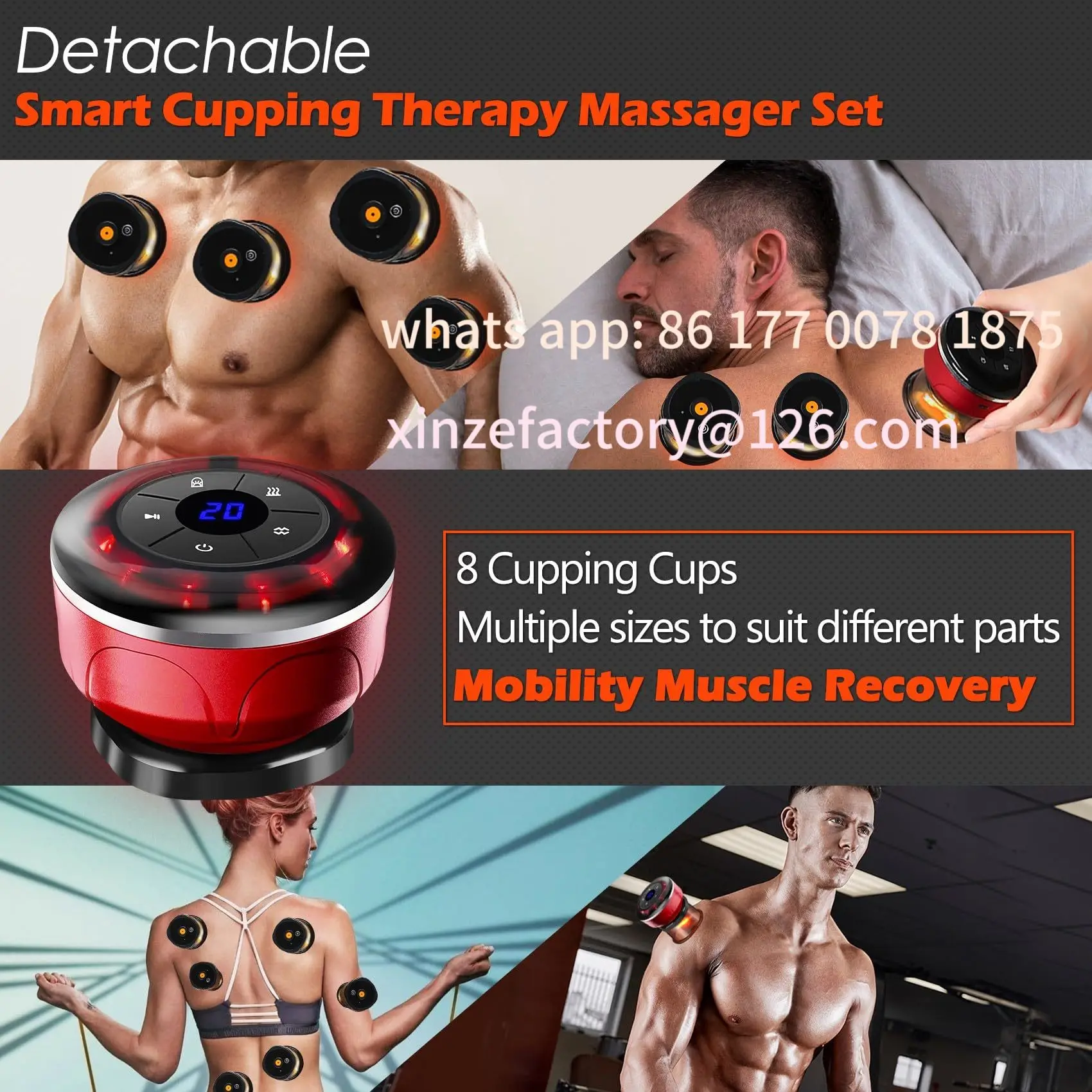 

Настраиваемый 8-чашковый электрический баночный массажер Гуа Ша, вакуумные присоски, терапия, соскабливание, сжигатель жира, Ems, антицеллюлитный магнит