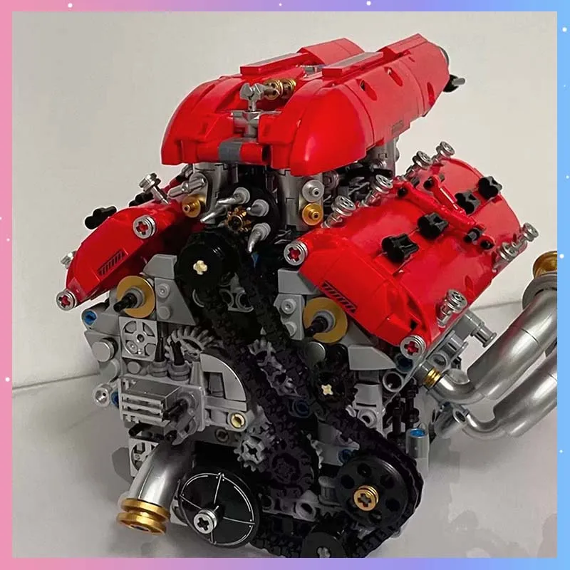 

T5011 V8 Electrice Driven Engine Building Blocks Simulation Supercar Engine MOC Bricks Model Building Kits Desktop Decor Gift