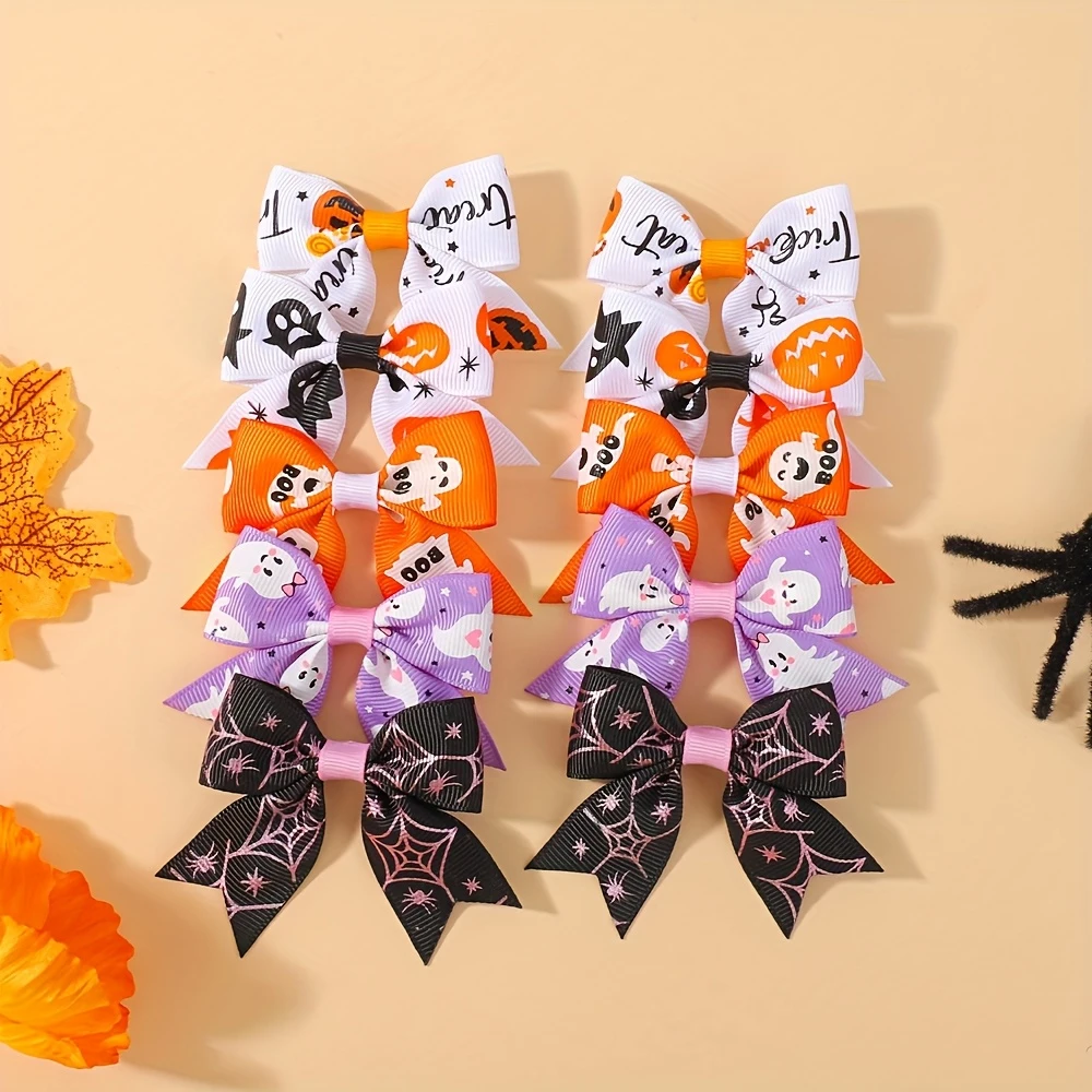 

10/20pcs Halloween Decorate Bows Hair Clip for Baby Girls Printed Pumpkin Head Festival Party Holiday Kids Hair Accessories