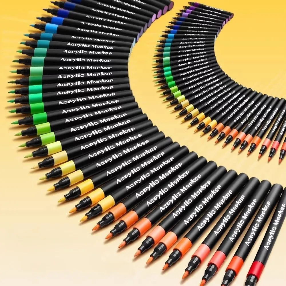 48pcs Soft tip small black box acrylic marker pen for students' art, stackable colors and washable.