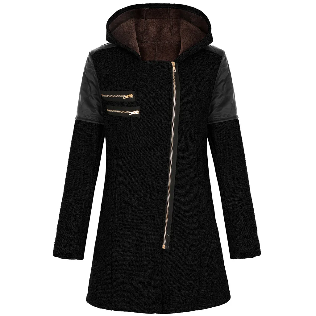 Winter Outerwear Warm Slim Jacket Thick Overcoat Winter Outwear Hooded Zipper Coat Irregular Zipper Mid Length Jacket Chaquetas