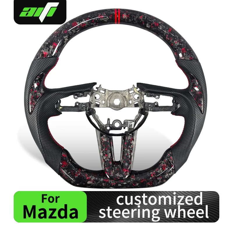 

For Mazda 3 CX30 MX30 CX50 Car Accessories Customized Alacntara Perforated Leather Forged Carbon Fiber Steering Wheel 2019-2024