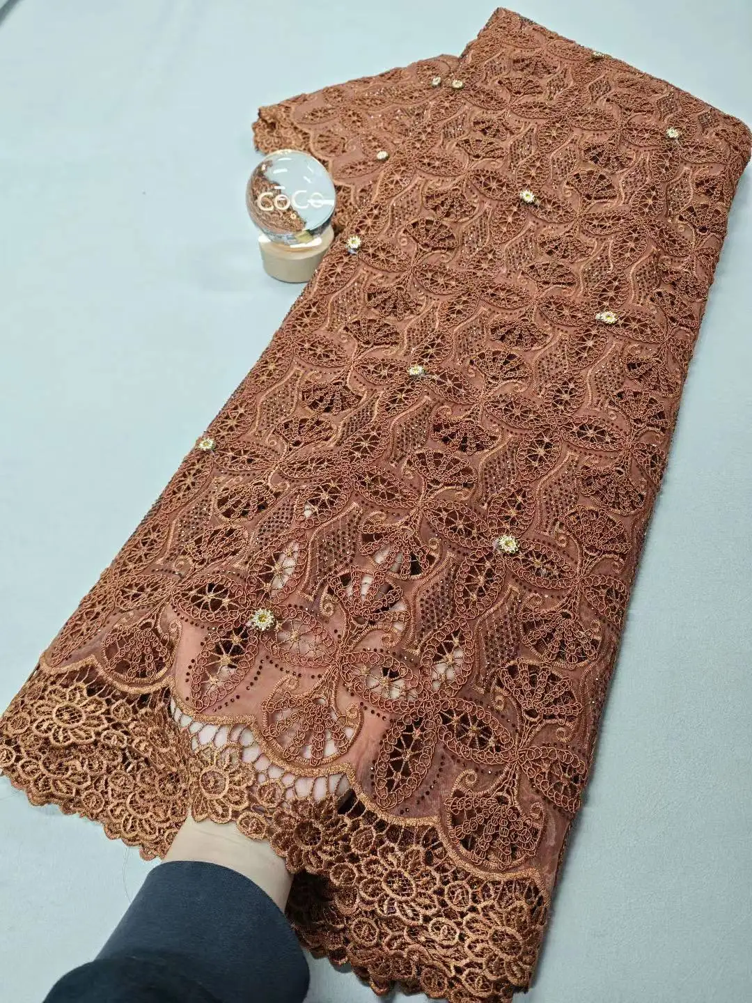 

2025New Arrival Nigerian African French Guipure Tulle Lace Fabric Sequins Beaded Embroidery for Luxury Wedding Party Dress 5Yard