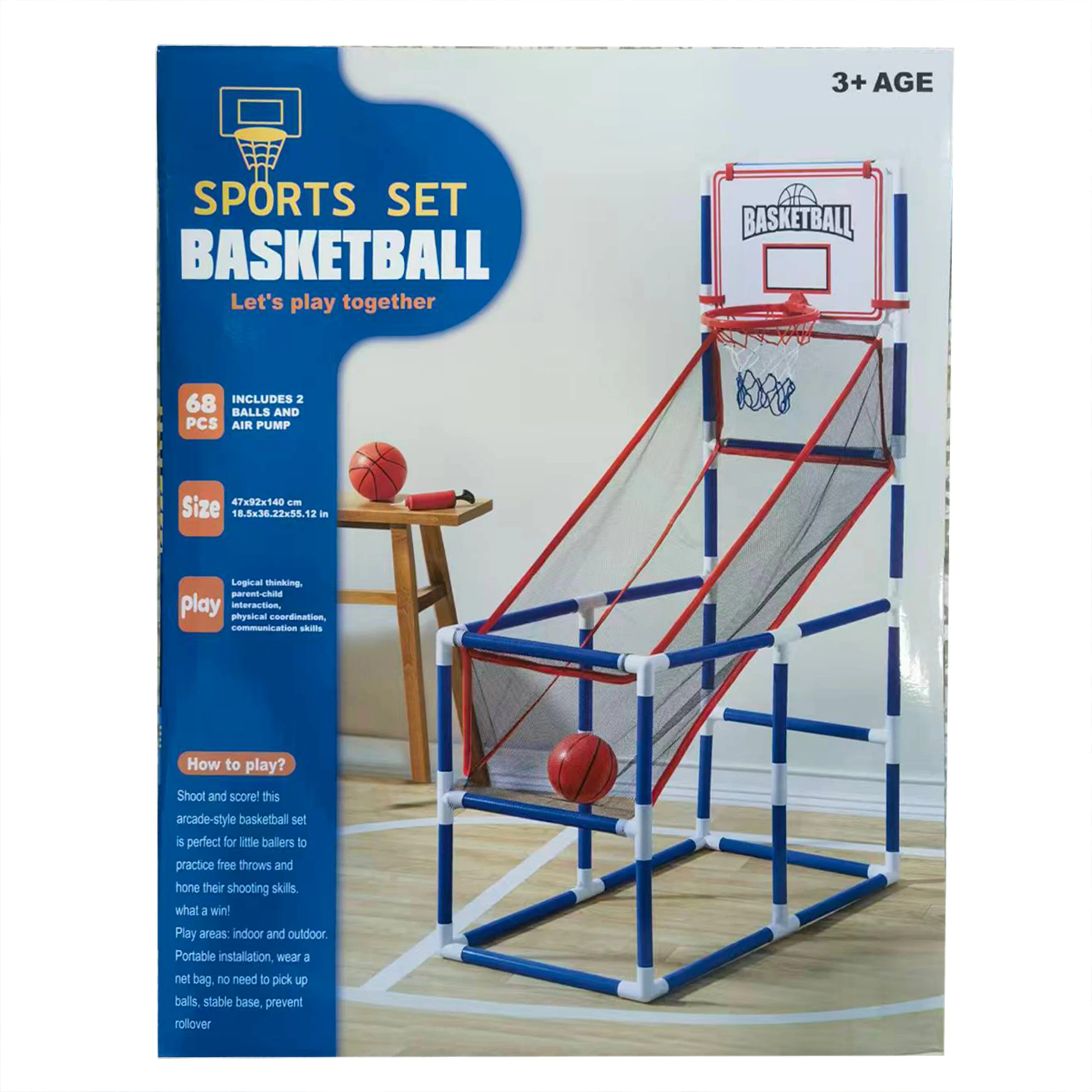 2개의 공이 포함된 어린이용 대형 농구 슈팅 게임 기계 쉬운 조립 인터랙티브 실내 실외 스포츠 장난감