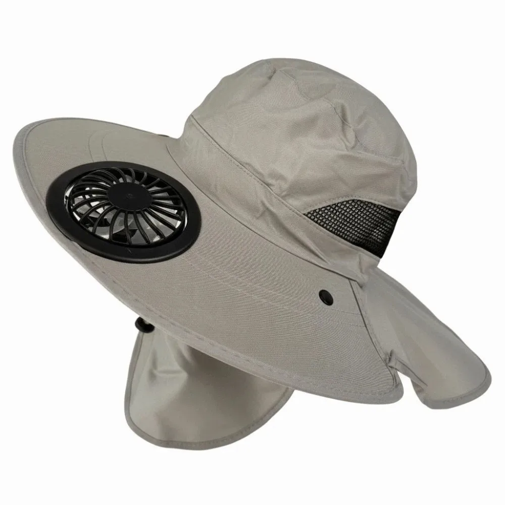 

Portable Rechargeable Fan Hat Long-lasting with Neck Shawl Fishing Sun Shading Hat with Face Cover Adjustable Wide Brim Fan Hat
