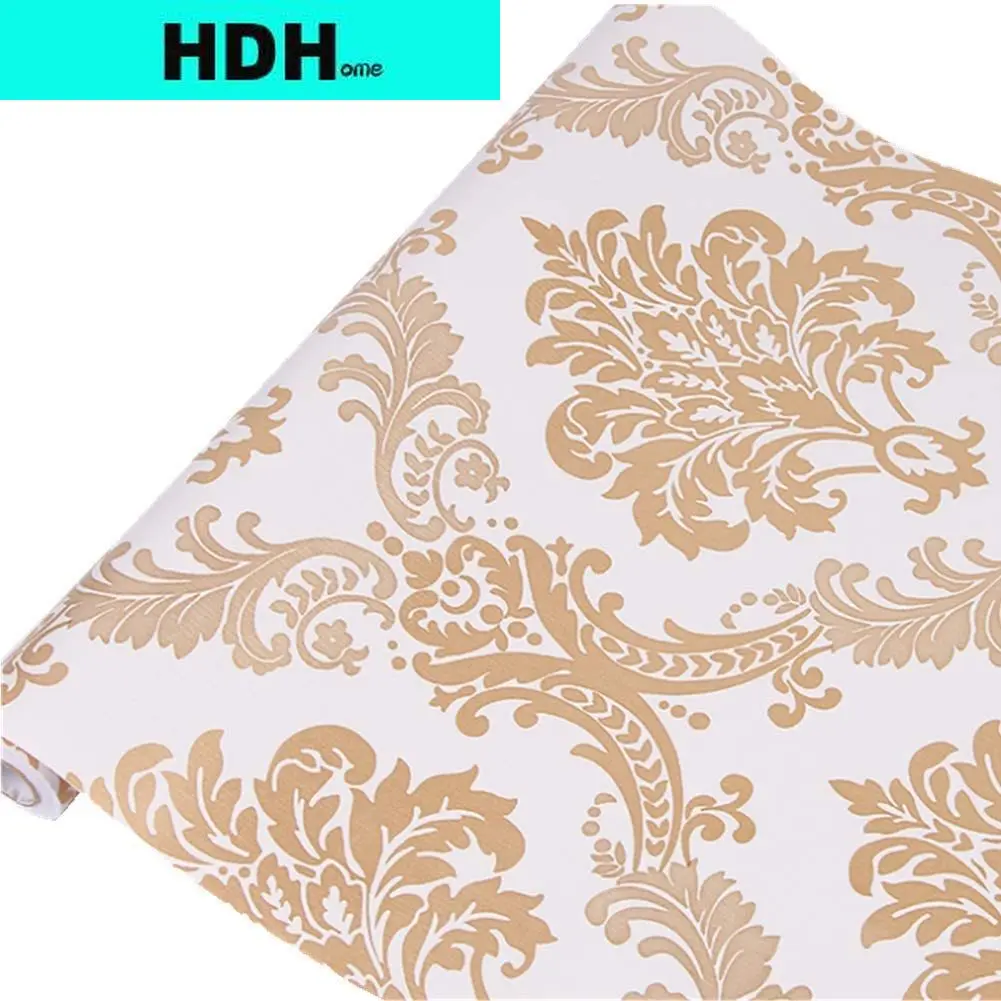 Luxury Gold Damask Peel and Stick Wallpaper Removable Printed Stick Wall Paper Decorative Self Adhesive Shelf Drawer Liner Roll