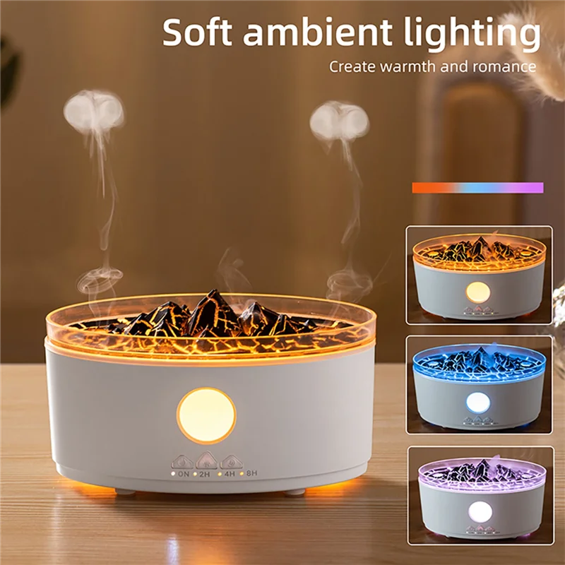 【OFF SHELF】Timerflame Ultrasonic Essential Oil Diffuse Aromatherapy Multicolor Humidifier Flame Volcano Light For Bedroom US PLU