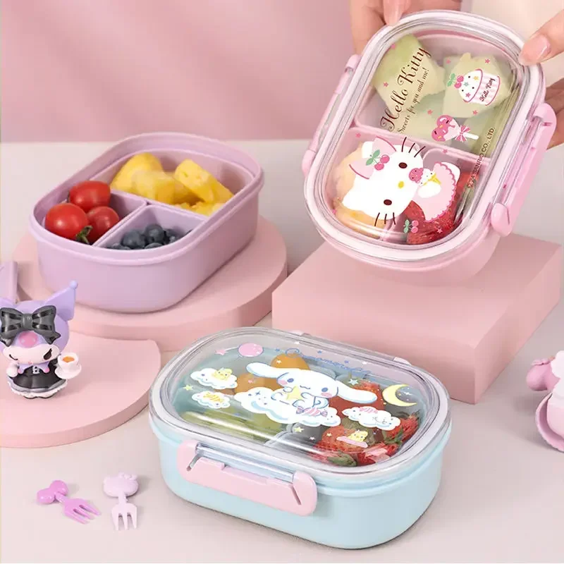 Sanrio Kuromi Anime Kawaii Cinnamoroll Fruit Box, lindo dibujos animados Kuromi, separación portátil, mantenimiento fresco, Bento Box, regalos para niños