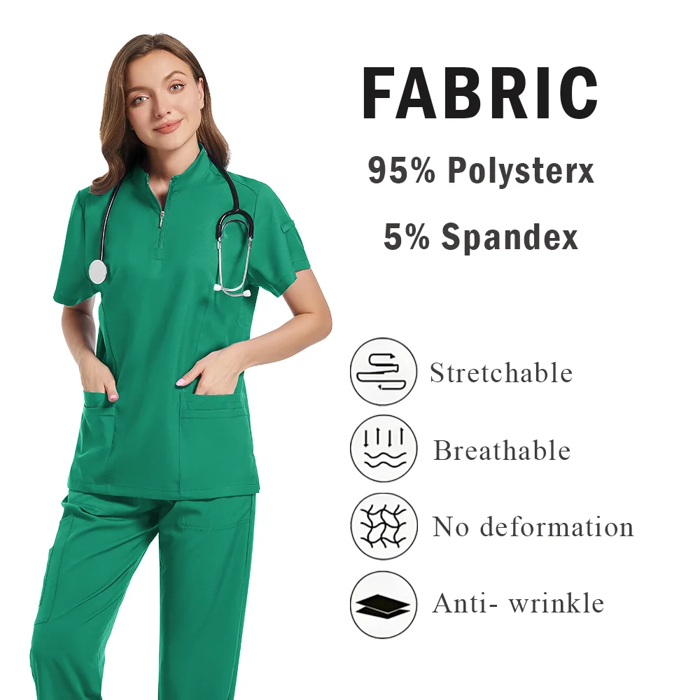 간호 유니폼 투피스 유니섹스 반바지 스크럽 세트 슬리브 포켓 탑 티 루즈 팬츠 뷰티 살롱 작업복 오버올 플러스 사이즈