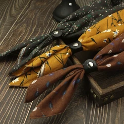 60*60CM Vintage Cotton Floral Cravat Scarf For Men Luxury Necktie Accessories Soft Ascot Scrunch Cravate Wedding Party Tie Gift