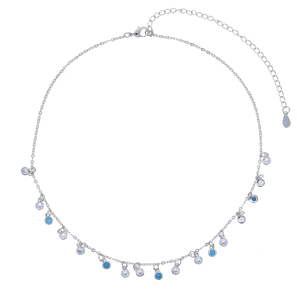 Collar de piedras turquesas azules para mujer, joyería de tendencia, Cadena de Plata, punto Cz, gargantilla de circón, collar 2022