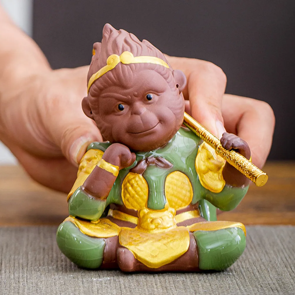 

Декоративная фигурка обезьянки из фиолетового песка для чайной церемонии, украшение для дома и офиса, маленькая обезьянка для чайного подноса, милый декор для рабочего стола