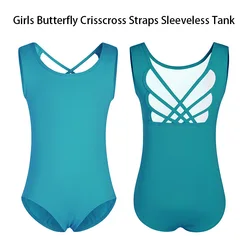 Girls Ballet Dance Leotard for girl Dance Gymnastics with Butterfly Crisscross Straps and Full Front Lining Sleeveless Tank
