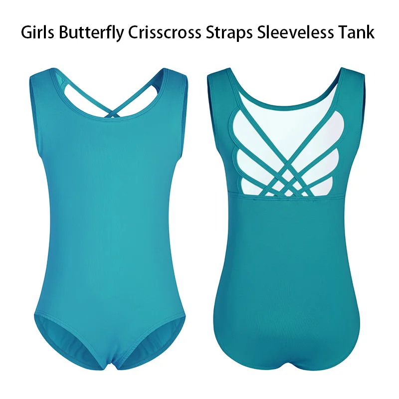 Girls Ballet Dance Leotard for girl Dance Gymnastics with Butterfly Crisscross Straps and Full Front Lining Sleeveless Tank