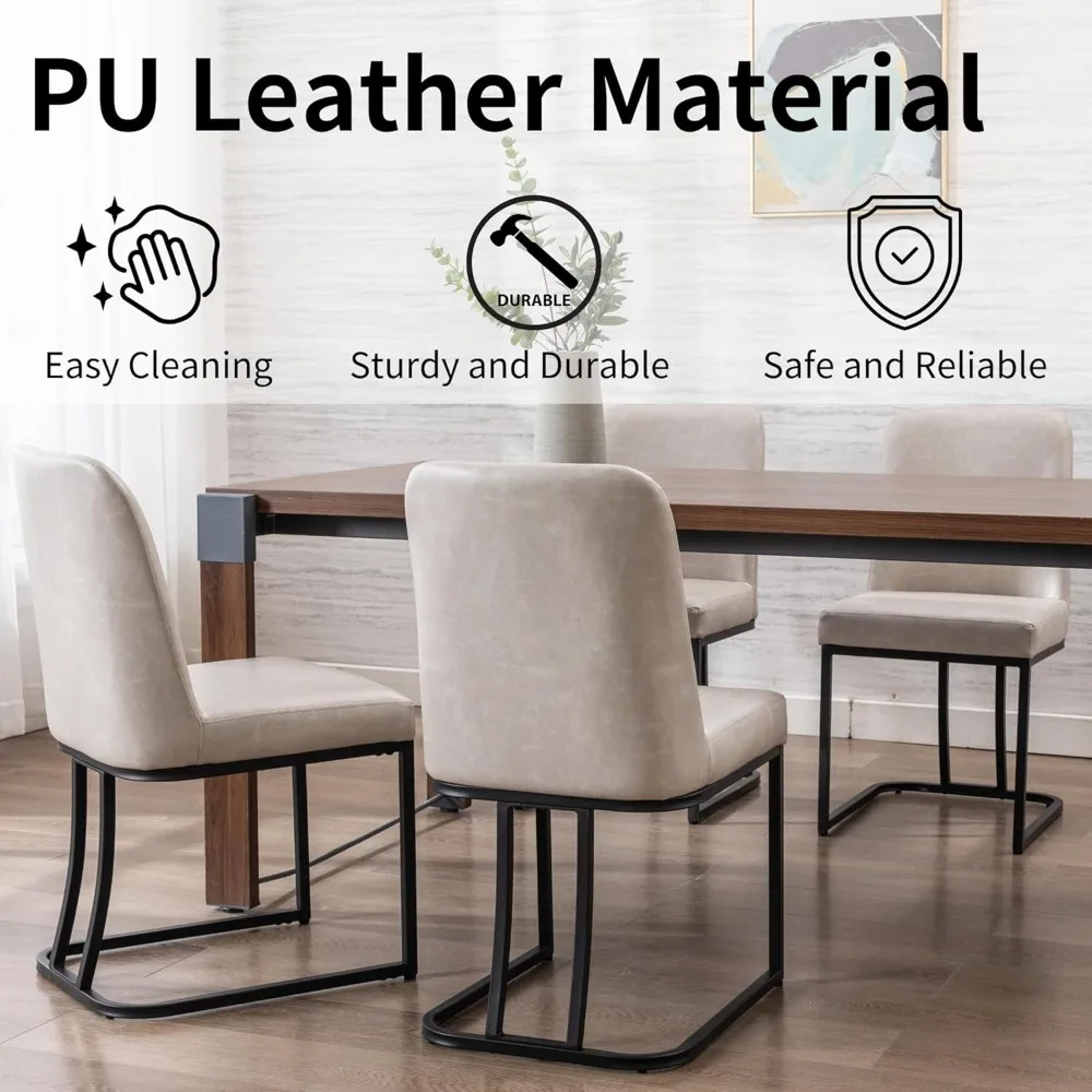 Grey PU Leather Dining Chairs Set of 2 Mid Century Modern Comfortable Dining Room Chair with Curved Backrest, Upholstered Kitche