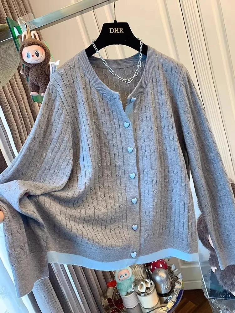 

Retro Korean Style Knitted Sweater Women's Casual Autumn Winter New Style Heart Buckle Twist Color Block Fake Two-Piece Sweater