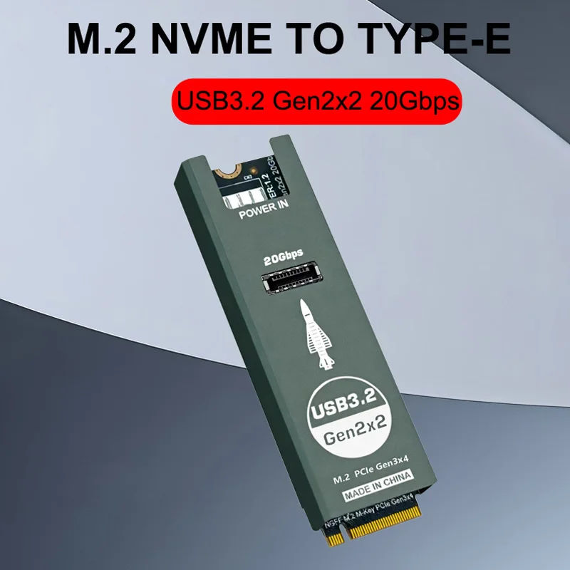 NEW NVME to Type E USB 3.2 20Gbps M.2 M Key to USB3.2 GEN2X2 20Gb TYPE C Front Panel Expansion Card Riser with CNC Heatsink Case