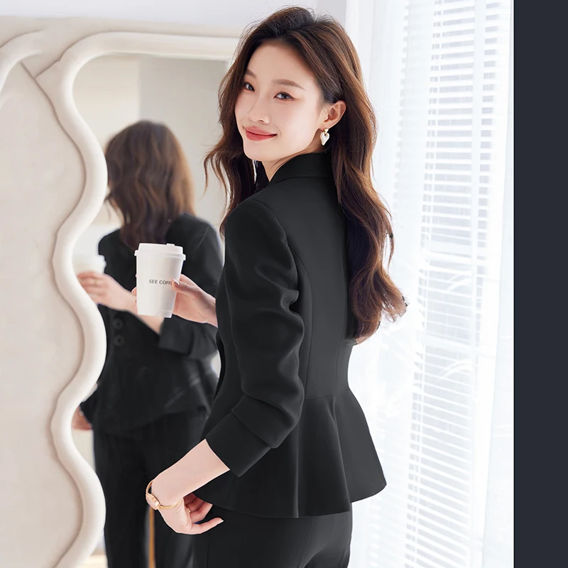 NAVIU Formal Pants Suits Two Piece Set Women 2024 Spring New Fashion Office Ladies Turn Down Collar Blazers Solid Pants