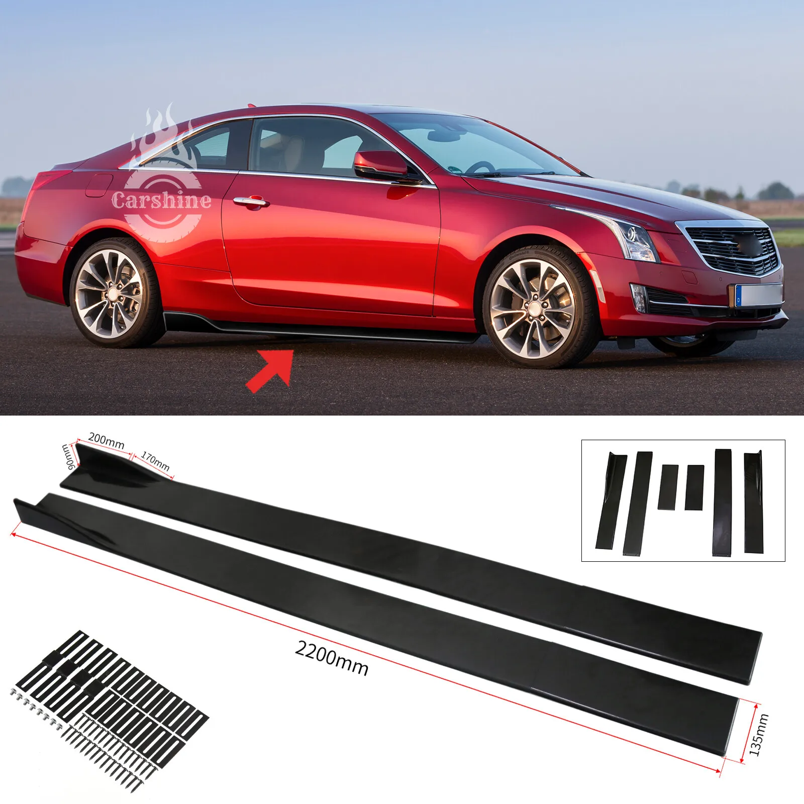 

For Cadillac ATS XTS CT4 86.6"Extension Side Skirts Rocker Panel Lip Gloss Black
