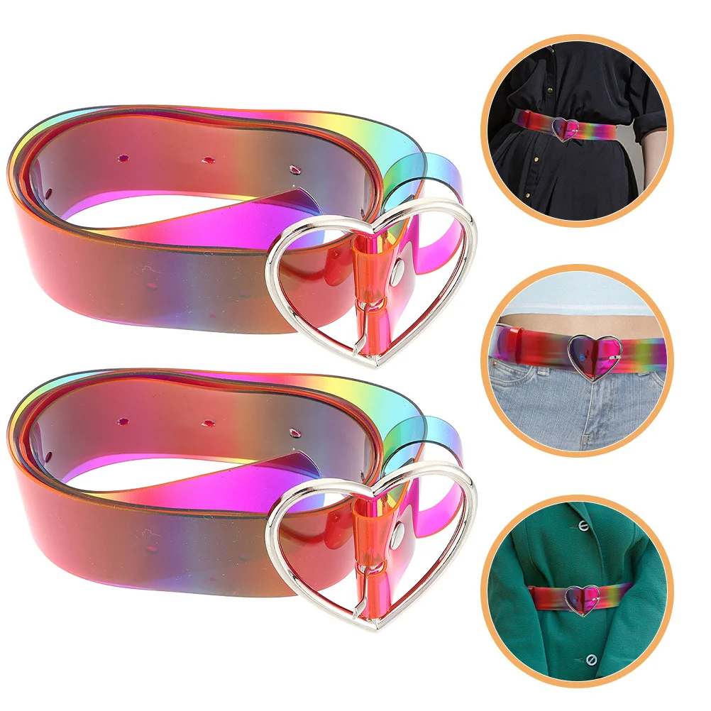 

2Pcs Transparent Rainbow Heart Buckle Waist Belt Women Cute Dress Belt Punk Waistband for Dresses Jeans Belts for Dresses