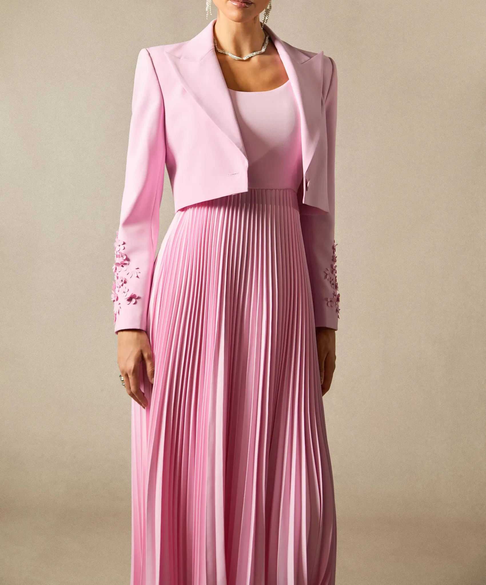 Women's Formal Dresses Suit Gowns Elegant Appliques Peaked Lapel Jacket Coat And Dress For Female Satin 2 Pieces Suit Customized