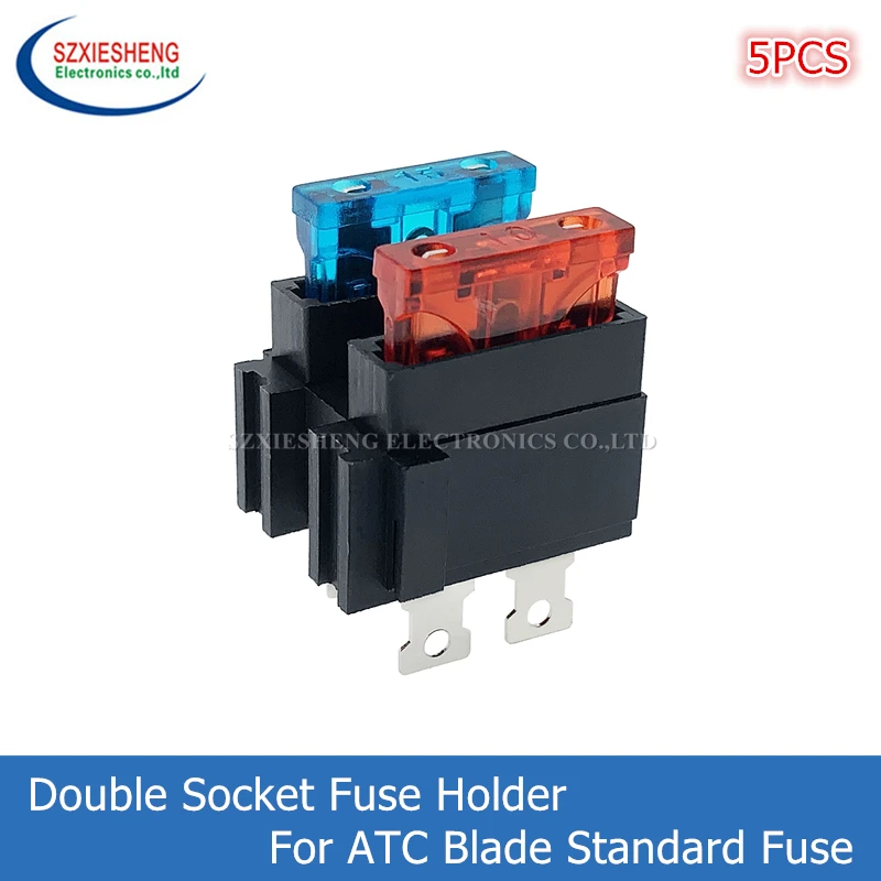 5PCS Medium Automotive Fuse Holder 40A/32V PCB Panel Mounting Vertical Double Socket Fuse Holder Box For ATC Blade Standard Fuse