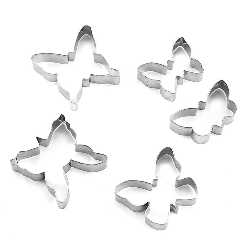 5pcs/set Butterfly Cookie Cutter Stainless Steel Biscuit Mould Butterfly Shape Fondant Cake Mold DIY 3D Pastry Cake Tools