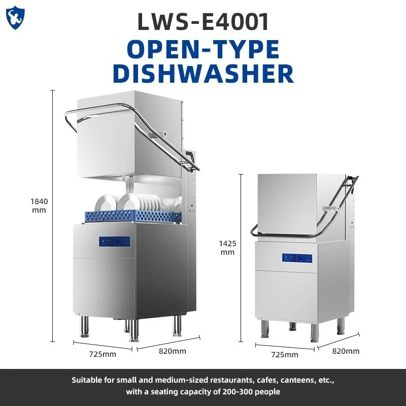 Commercial Hood Type Dishwasher, Automatic SUS304 High-Pressure Spray, Dishwashing Machine for Restaurant Kitchen
