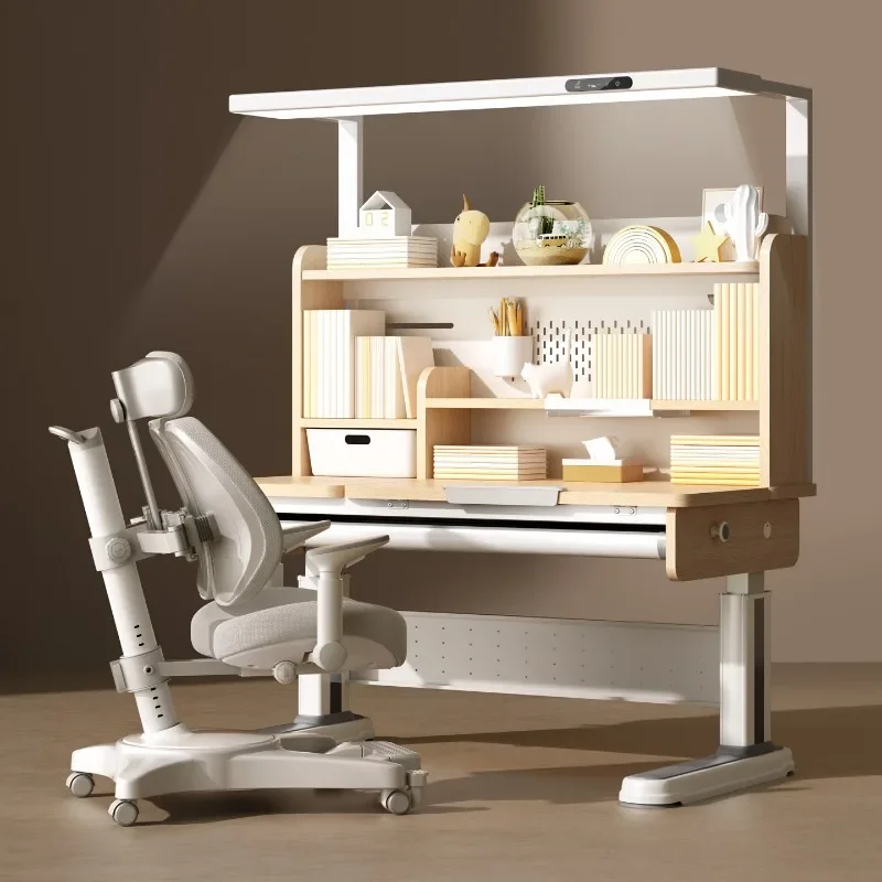 Lamp table integrated solid wood children's study table household primary and secondary school students desk writing table and c