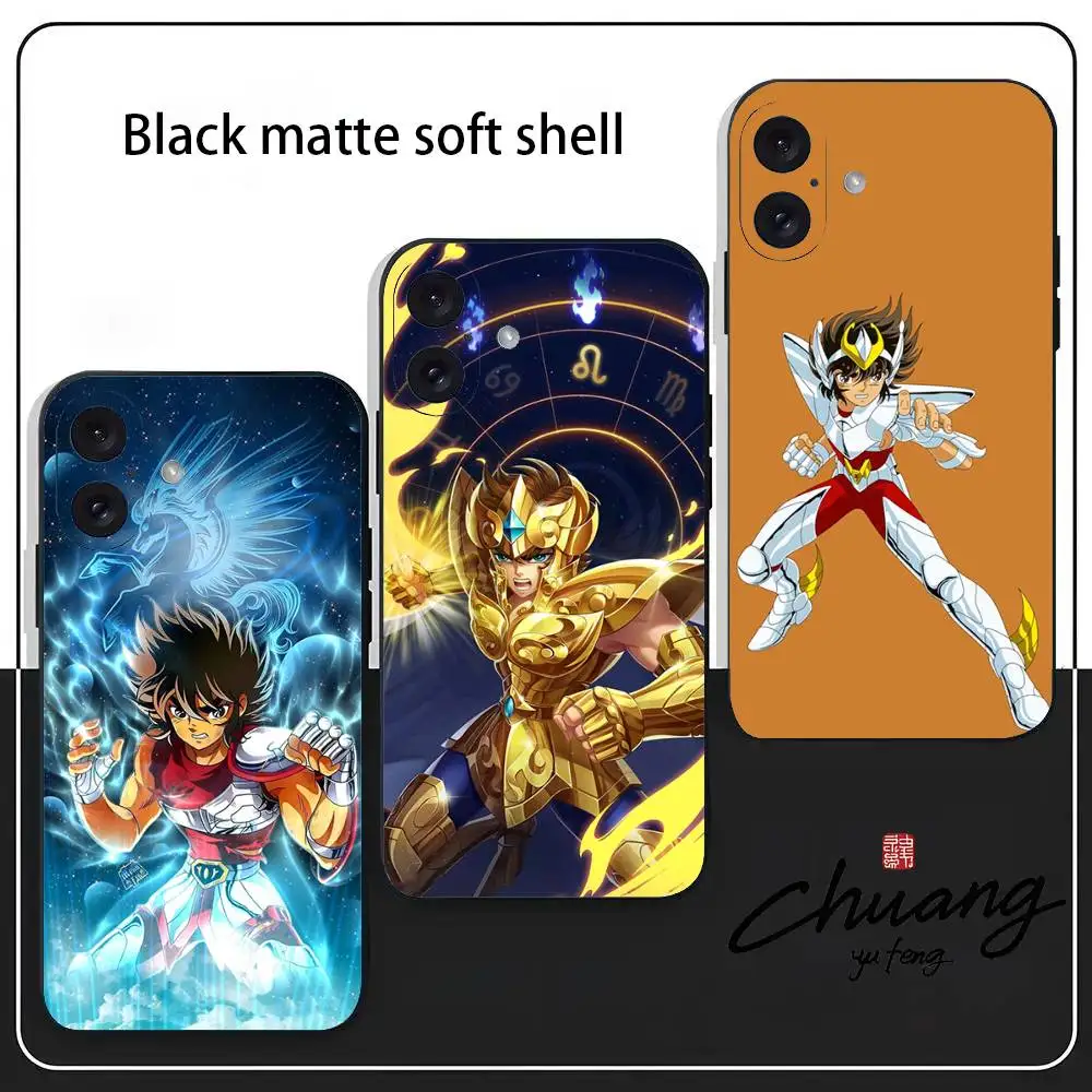 

S-Saint Seiya Knights Zodiac Phone Case Stylish Black Matte TPU Case For 11-16. Anti-slip And Wear-resistant