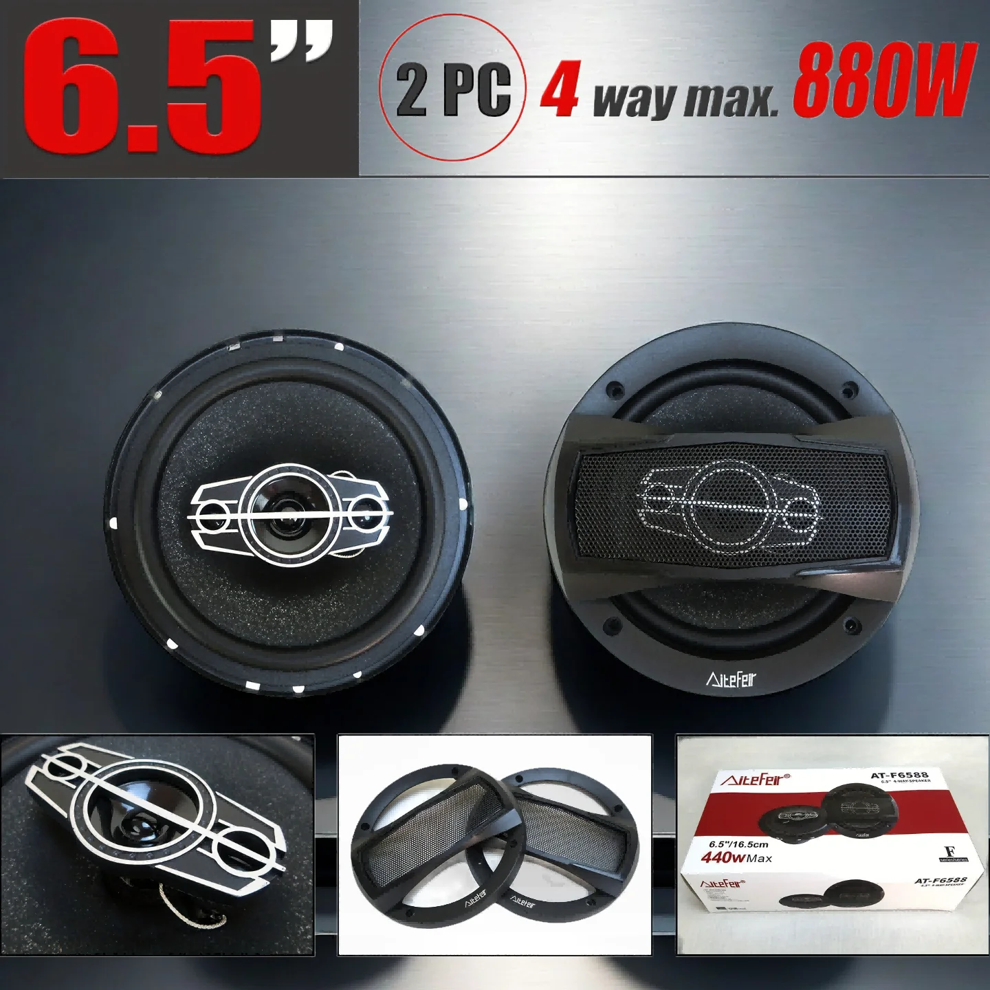 2Pcs 6.5inch Car Coaxial Speakers 440W 4 Way Hifi Full Range Frequency System Universal Auto Non-destructive Install Speakers