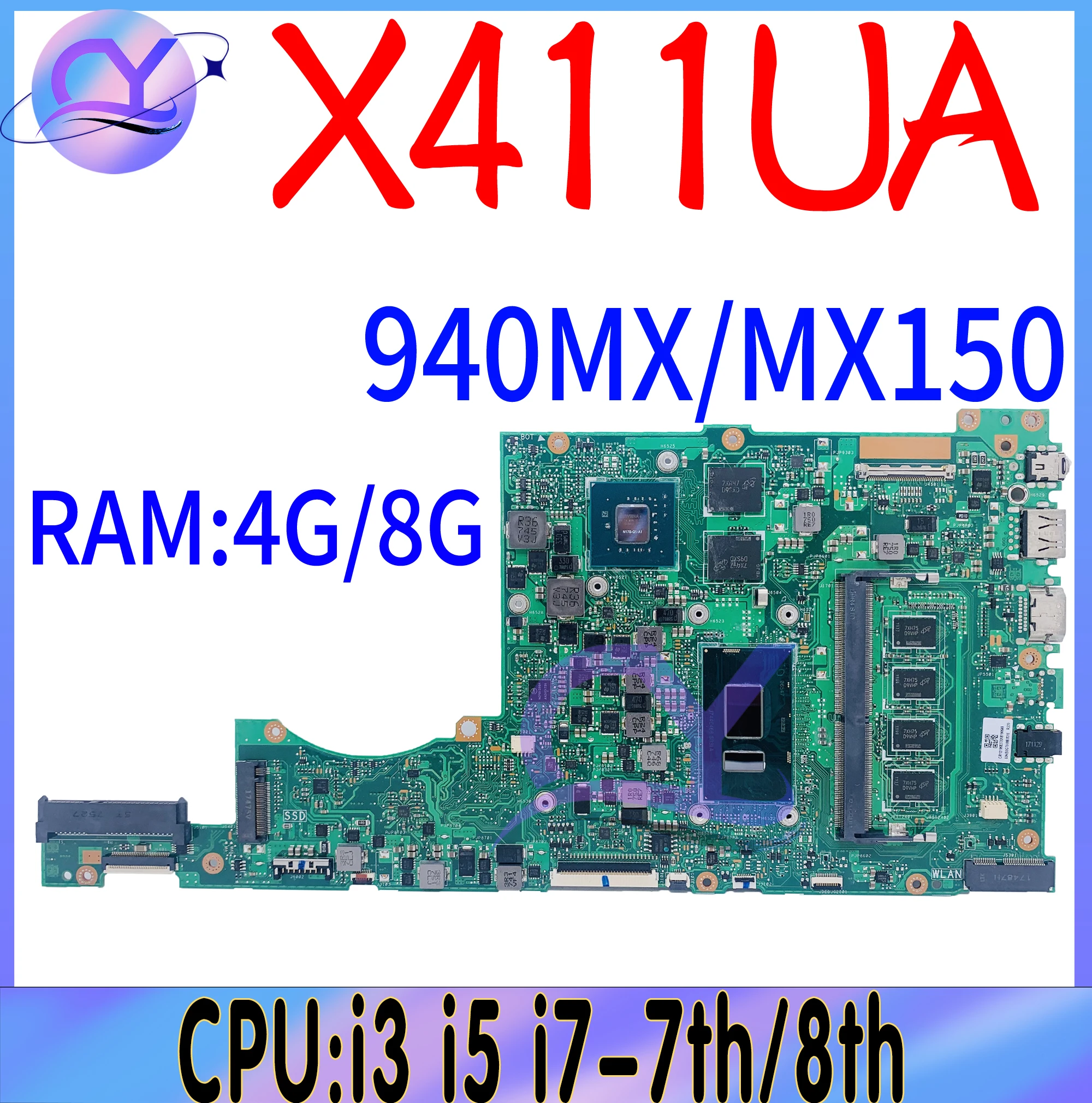 

S4100V Mainboard S4000V X411UQ S4200V X411UF K411U A411U X411UN X411UV F411U X411UA X411UNV Laptop Motherboard i3 i5 i7-7th/8th