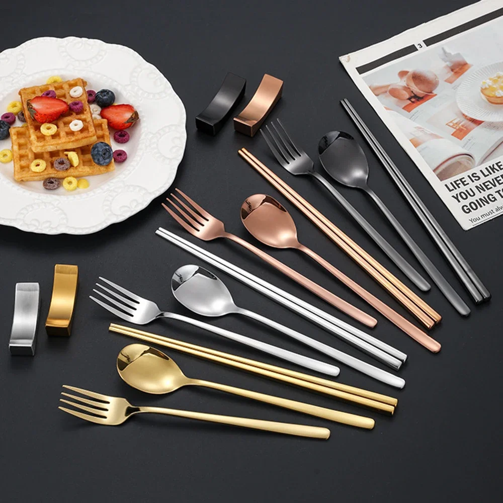 

Набор столовых приборов из 4 предметов: палочки для еды, вилка, ложка, нож. Набор кухонной посуды из нержавеющей стали 304. Набор столовых приборов для дома.