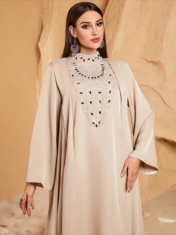 

2025 Новое модное женское мусульманское платье макси с бриллиантами Абая Дубай Кафтан Ид Джеллаба Ислам Джалабия Кафтан Марокканский женский халат платье