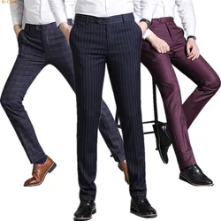 2026 New Men's Black Striped Suit Pants, Blue Trousers Fashion Slim Men's Pant, Asian Size 28-40 Pantalones Hombre