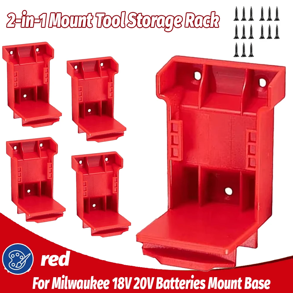 

Wall Mount Battery Holder Power Tool Drill Organizer 2-in-1 Holder for Milwaukee 18V 20V Batteries Mount Base