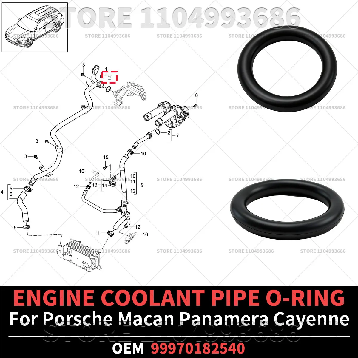 For Porsche 2015-2018 Macan 95B 2008-2018 Cayenne 92A 2010-2016 Panamera 970 Engine Coolant Pipe ORing 99970182540 99970182541